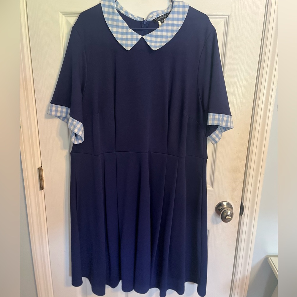 Smack Parlour unique vintage Navy retro Dress with Gingham Collar